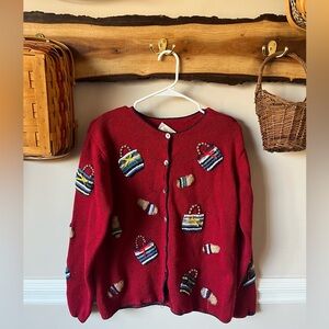 Vintage Talbots Red Cotton Linen Sweater Cardigan Purses Shoes Small S